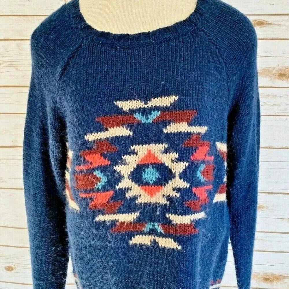 HOLLISTER Women Long Sleeve Pullover Crew Neck Blue Knit Sweater Size Medium